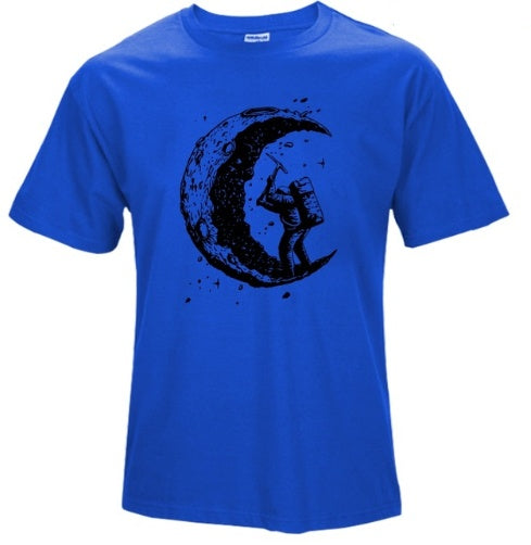 Digging The Moon Print Casual Men O-neck T-shirt