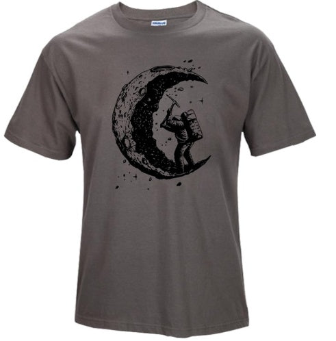 Digging The Moon Print Casual Men O-neck T-shirt