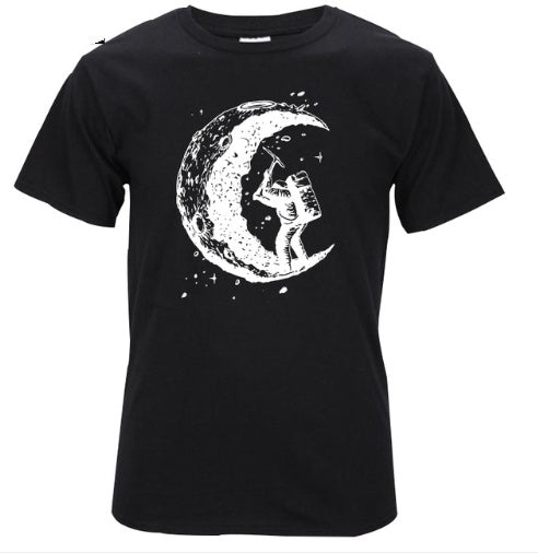 Digging The Moon Print Casual Men O-neck T-shirt