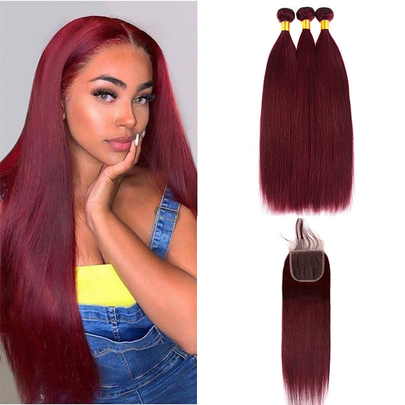 Bundle 100% Human Hair – Color #99J Burgundy – Straight or Curly