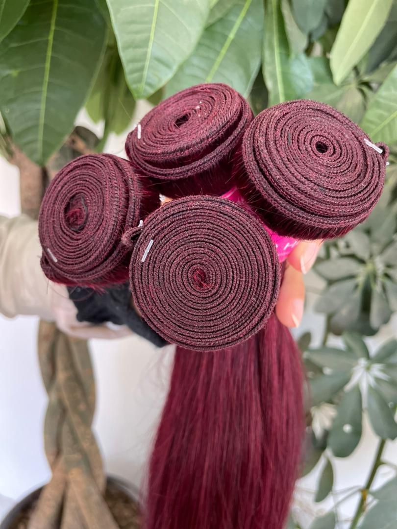Bundle 100% Human Hair – Color #99J Burgundy – Straight or Curly