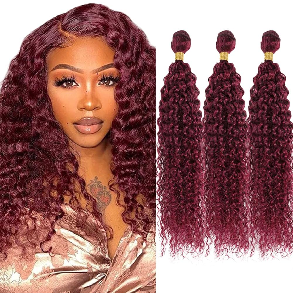 Bundle 100% Human Hair – Color #99J Burgundy – Straight or Curly