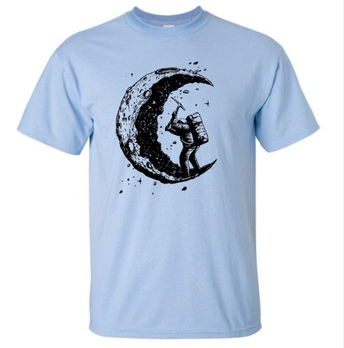 Digging The Moon Print Casual Men O-neck T-shirt