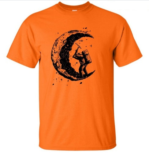 Digging The Moon Print Casual Men O-neck T-shirt