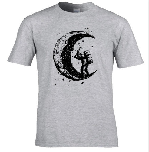 Digging The Moon Print Casual Men O-neck T-shirt