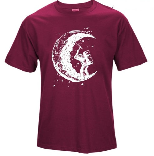 Digging The Moon Print Casual Men O-neck T-shirt