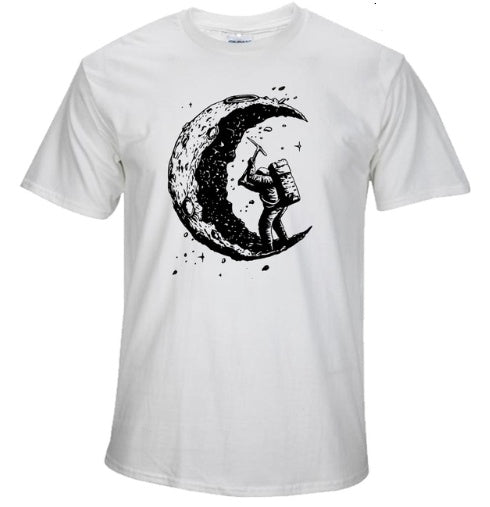 Digging The Moon Print Casual Men O-neck T-shirt