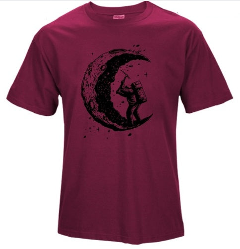 Digging The Moon Print Casual Men O-neck T-shirt