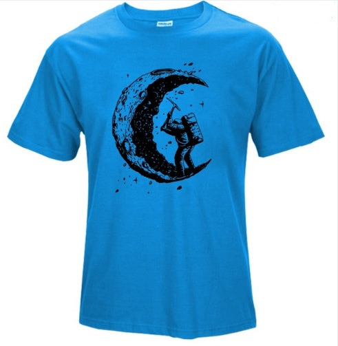 Digging The Moon Print Casual Men O-neck T-shirt