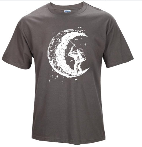 Digging The Moon Print Casual Men O-neck T-shirt