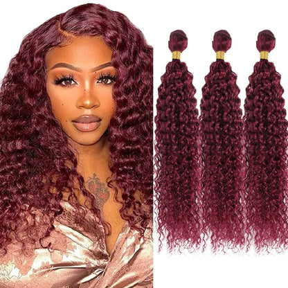 Bundle 100% Human Hair – Color #99J Burgundy – Straight or Curly