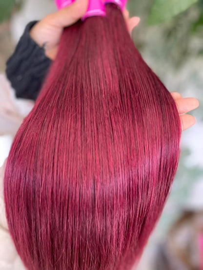 Bundle 100% Human Hair – Color #99J Burgundy – Straight or Curly